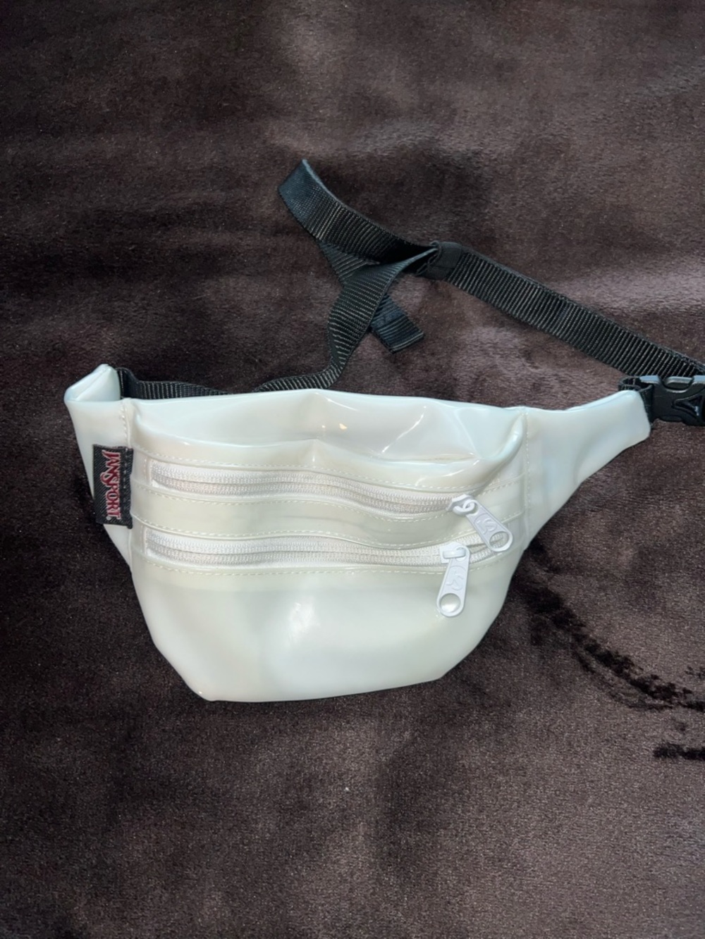 Jansport White Vinyl Belt Bag with Black Strap